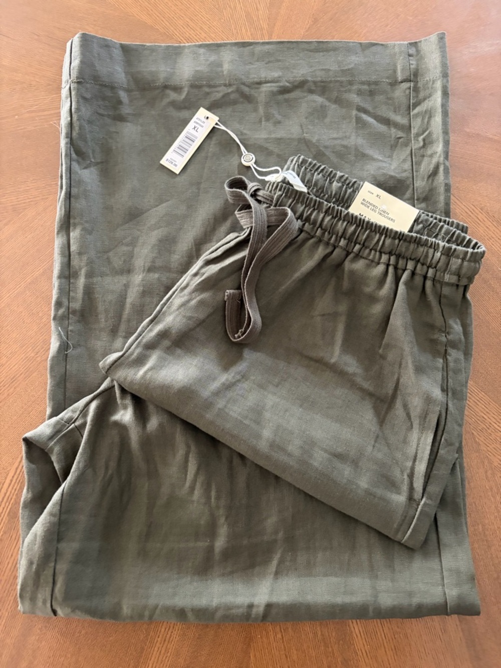 Max Studio Olive Drawstring Wide-Leg Pants